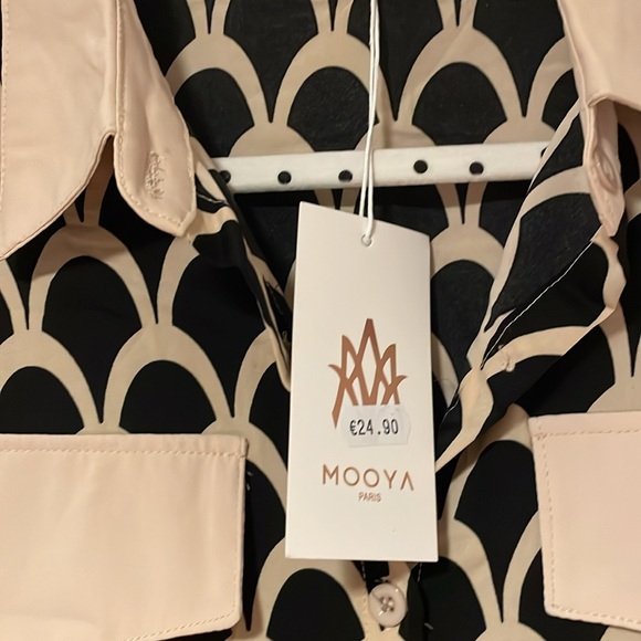 NWT Mooya Paris Size Large Black/Beige Graphic Print Long Sleeve Button-Up Shirt - Picture 2 of 3